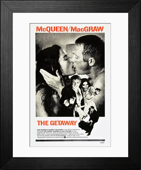 Framed Print : THE GETAWAY, top l-r: Ali MacGraw, Steve McQueen, center l-r: Steve McQueen, Ali MacGraw, bottom l-r: Ali MacGraw, Steve McQueen on US poster art, 1972