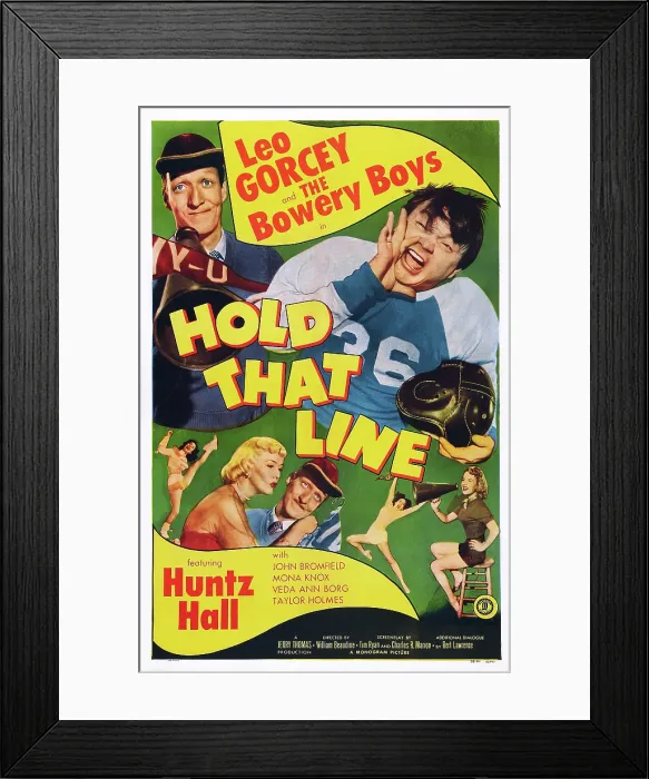 Framed Print : HOLD THAT LINE, poster art, top l-r: Huntz Hall, Leo Gorcey, bottom l-r: Veda Ann Borg, Huntz Hall, 1952