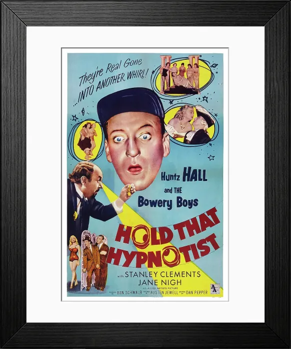 Framed Print : HOLD THAT HYPNOTIST, US poster art, center: Huntz Hall; bottom left: Jane Nigh, Stanley Clements, Huntz Hall, 1957 Framed Print : HOLD THAT HYPNOTIST, US poster art, center: Huntz Hall; bottom left: Jane Nigh, Stanley Clements, Huntz Hall, 1957