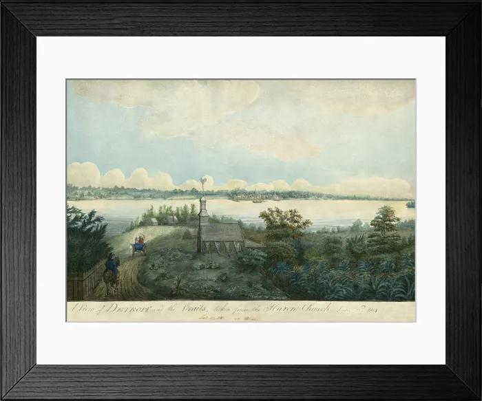 Framed Print : A VIEW OF DETROIT AND THE STRAITS, TAKEN FROM THE HURON CHURCH, by Edward Walsh, June 22, 1804. Medical officer, Lt
