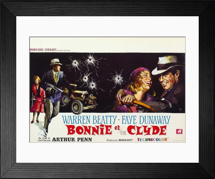Framed Print : BONNIE AND CLYDE, (aka BONNIE ET CLYDE), l-r: Faye Dunaway, Warren Beatty, Faye Dunaway, Warren Beatty on Belgian poster art, 1967 Framed Print : BONNIE AND CLYDE, (aka BONNIE ET CLYDE), l-r: Faye Dunaway, Warren Beatty, Faye Dunaway, Warren Beatty on Belgian poster art, 1967