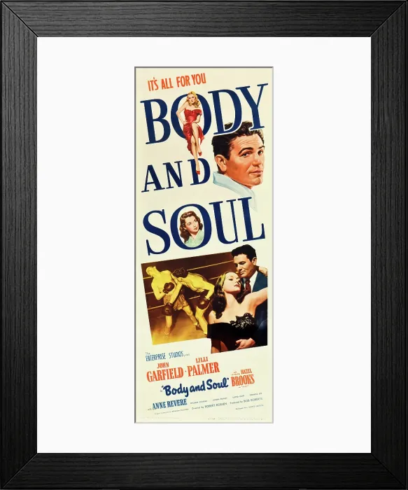 Framed Print : BODY AND SOUL, from top: John Garfield, Lilli Palmer on insert poster, 1947