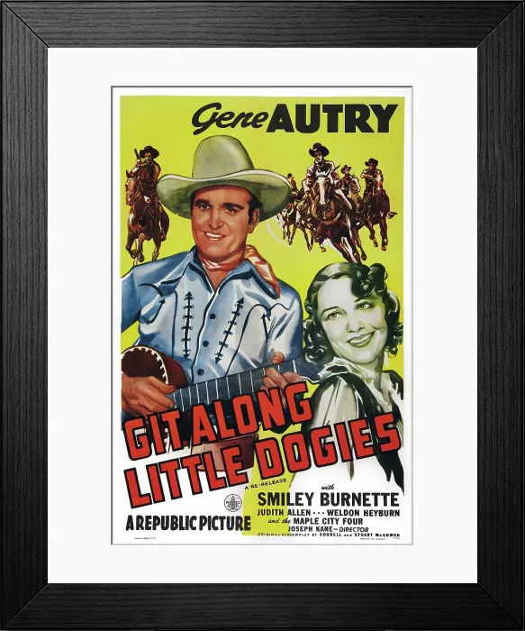Framed Print : GIT ALONG LITTLE DOGIES, US poster art, from left: Gene Autry, Judith Allen, 1937