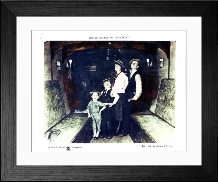 Framed Print : THE BOAT, lobbycard, Sybil Seely (second from right), Buster Keaton (right), 1921