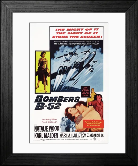 Framed Print : BOMBERS B-52, US poster art, top left: Natalie Wood; bottom left: Marsha Hunt; center: Natalie Wood, Efrem Zimbalist Jr.; right: Karl Malden, 1957