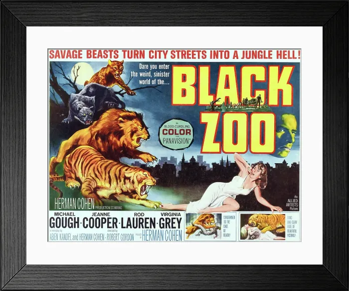 Framed Print : BLACK ZOO, middle right: Michael Gough; half-sheet poster art, 1963