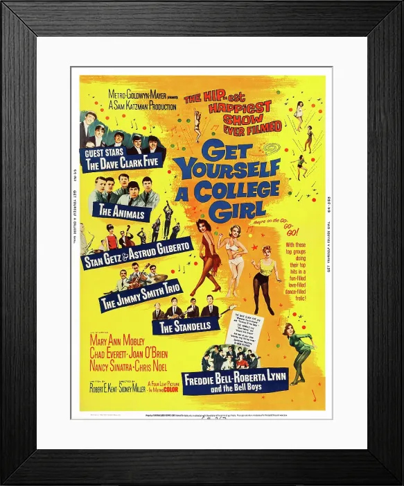 Framed Print : GET YOURSELF A COLLEGE GIRL, US poster, left from top: The Dave Clark Five, The Animals, Stan Getz & Astrud Gilberto, The Jimmy Smith Trio, The Standells