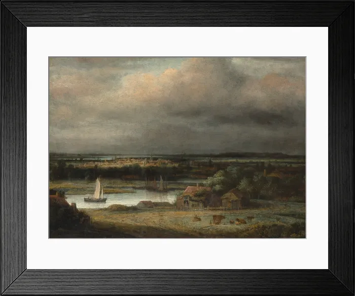 Framed Print : WIDE RIVER LANDSCAPE, by Philips Koninck, 1648-49, Dutch painting, oil on canvas