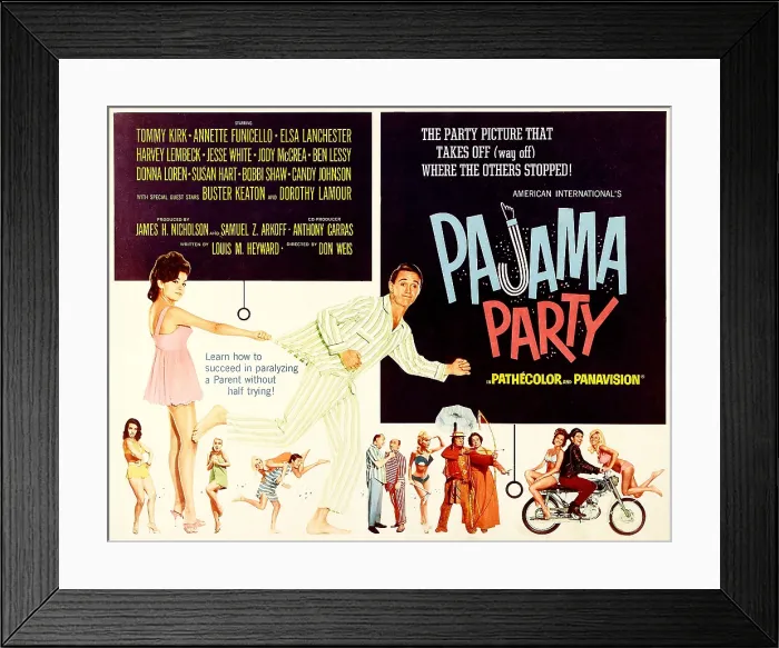 Framed Print : PAJAMA PARTY, on left: Annette Funicello (tugging shirt); fleeing center: Tommy Kirk, 1964