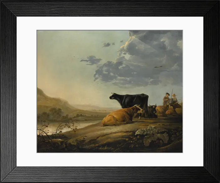 Framed Print : YOUNG HERDSMEN WITH COWS, by Aelbert Cuyp, 1655-60, Dutch painting, oil on canvas