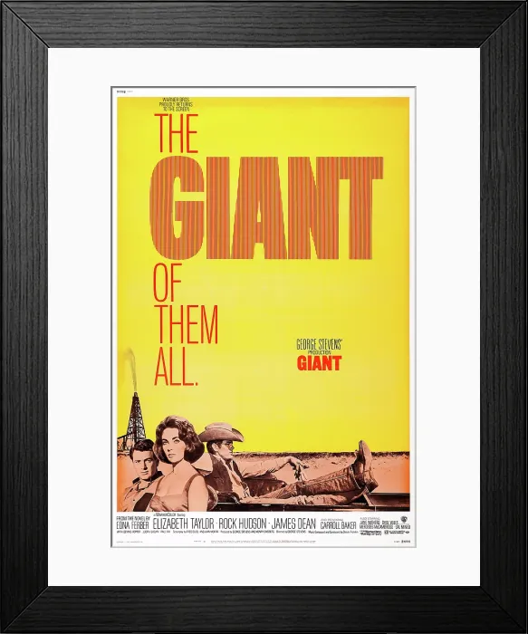 Framed Print : GIANT, l-r: Rock Hudson, Elizabeth Taylor, James Dean on poster art, 1956