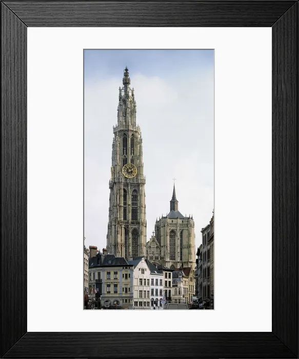 Framed Print : BELGIUM. FLANDERS. ANTWERP. Antwerp. The city and the gothic cathedral in the background (14th-16th c.), outstanding the tower, with a spire on the top (123 m.)