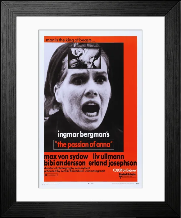 Framed Print : THE PASSION OF ANNA, (aka EN PASSION), US poster art, insert: Max von Sydow; below: Liv Ullmann, 1969