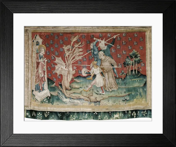 Framed Print : BATAILLE, Nicolas (14th c.). The Dragon Fighting with the Servants of God. 1375-1382. Piece no