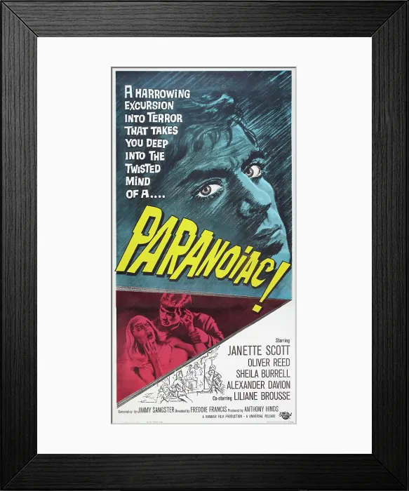 Framed Print : PARANOIAC, top: Oliver Reed on poster art, 1963