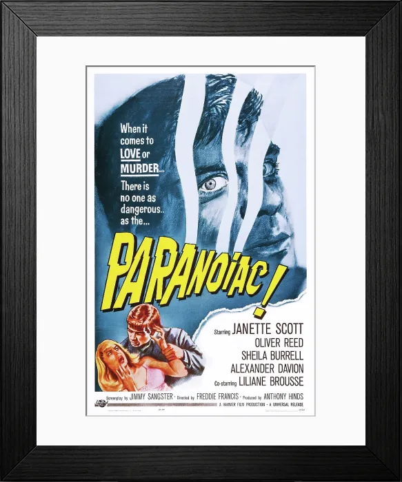 Framed Print : PARANOIAC, US poster art, top: Oliver Reed, 1963 Framed Print : PARANOIAC, US poster art, top: Oliver Reed, 1963
