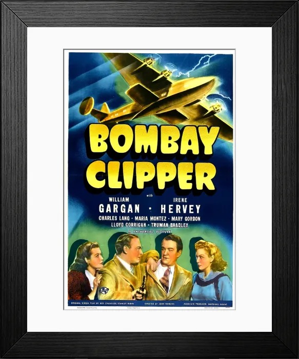 Framed Print : BOMBAY CLIPPER, US poster, from left: Irene Hervey, William Gargan, Truman Bradley, Maria Montez, 1942