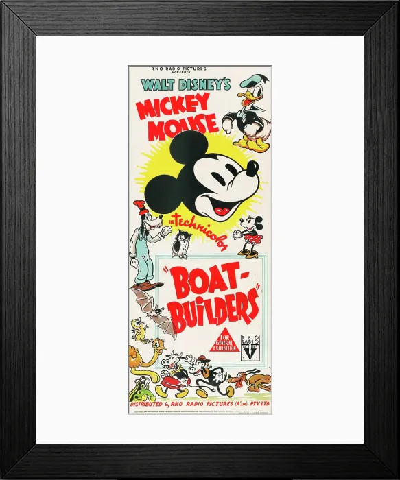 Framed Print : BOAT BUILDERS, from top: Donald Duck, Mickey Mouse, Goofy, Minnie Mouse, bottom l-r: Clarabelle Cow, Horace Horsecollar on insert poster art, 1938