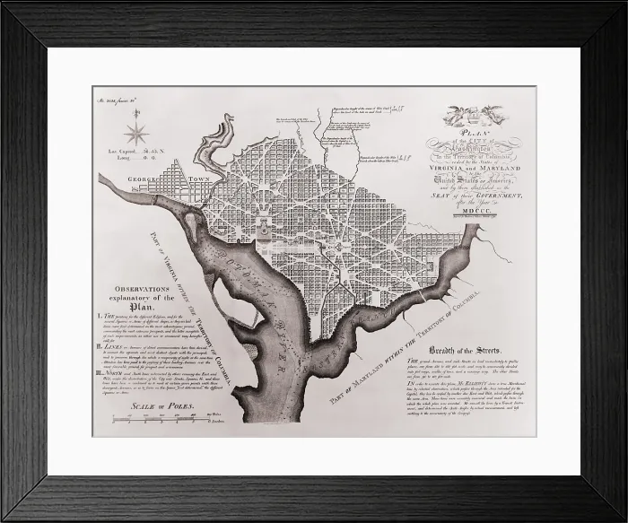 Framed Print : Andrew Ellicott's Plan of the City of Washington, printed in March 1792 from his surveys of 1791-1792 Framed Print : Andrew Ellicott's Plan of the City of Washington, printed in March 1792 from his surveys of 1791-1792