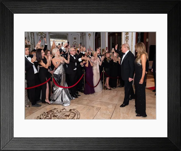 Framed Print : President Donald Trump and First Lady Melania Trump arrive at New Year's Eve celebration at Mar-a-Lago on Dec. 31, 2019 (BSLOC_2020_1_224)
