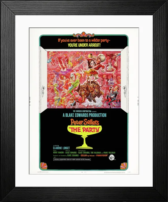 Framed Print : THE PARTY, US poster art, top: Claudine Longet, Peter Sellers, 1968 Framed Print : THE PARTY, US poster art, top: Claudine Longet, Peter Sellers, 1968
