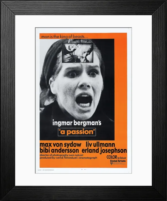 Framed Print : PASSION, (aka A PASSION), Swedish poster, center: Liv Ullmann, inset photo: Liv Ullmann, Max von Sydow, 1969