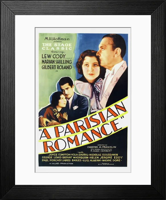 Framed Print : A PARISIAN ROMANCE, US poster art, Gilbert Roland, (second left), Lew Cody, (right), 1932 Framed Print : A PARISIAN ROMANCE, US poster art, Gilbert Roland, (second left), Lew Cody, (right), 1932