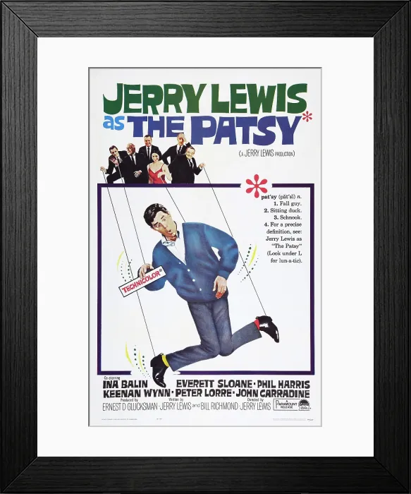 Framed Print : THE PATSY, US poster art, top from left: John Carradine, Everett Sloane, Phil Harris, Ina Balin, Keenan Wynn, Peter Lorre: bottom: Jerry Lewis, 1964