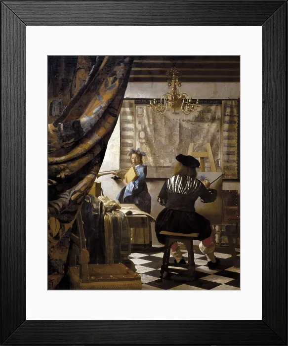 Framed Print : VERMEER, Johannes (1632-1675). The Artists Studio or The Art of Painting. 1665-1666. The model poses like Clio, muse of History. Baroque art. Oil on canvas. AUSTRIA. Vienna