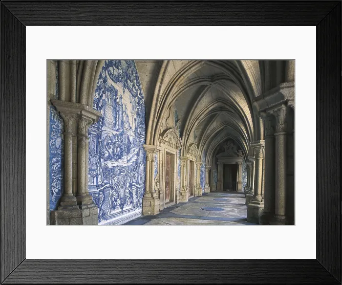 Framed Print : Cathedral of Porto. 12th-18th c. PORTUGAL. Porto. Cathedral. Cloister gallery with groin vaults and decorated with glazed tiles. Gothic art