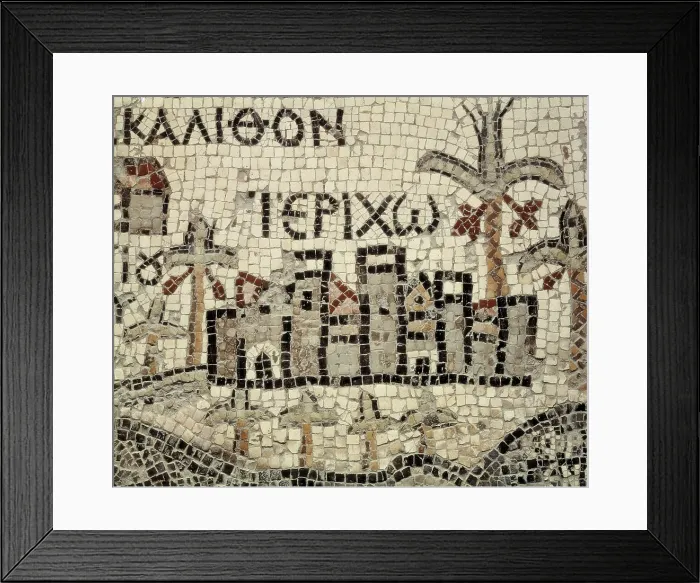 Framed Print : JORDAN. Madaba. Basilica of Saint George. Ancient Jericho (6th c.). Most antique map about Palestine. Byzantine art. Mosaic. AISA / Everett Collection**US SALES ONLY**