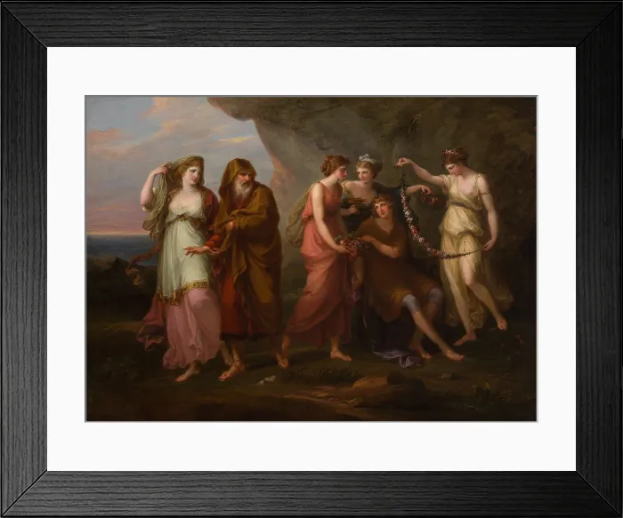 Framed Print : TELEMACHUS AND THE NYMPHS OF CALYPSO, by Angelica Kauffmann, 1782, Swiss painting, oil on canvas