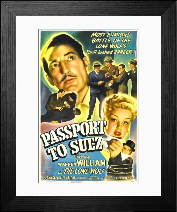 Framed Print : PASSPORT TO SUEZ, US poster, from top: Warren William, Ann Savage, Eric Blore, 1943