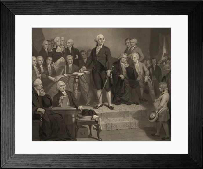 Framed Print : George Washington delivering his inaugural address to Congress, April 1789. Mezzotint engraving after painting by H.S. Sadd (BSLOC_2019_4_192) Framed Print : George Washington delivering his inaugural address to Congress, April 1789. Mezzotint engraving after painting by H.S. Sadd (BSLOC_2019_4_192)