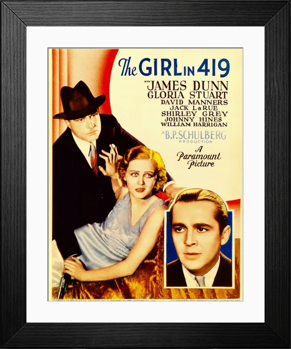 Framed Print : THE GIRL IN 419, from left: James Dunn, Gloria Stuart, David Manners on midget window card, 1933