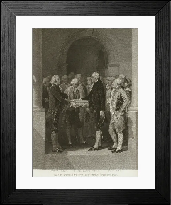 Framed Print : George Washington taking the Oath of President of the United States on March 4, 1789. The Oath was administered by Robert Livingston, Chancellor of the Highest Court in New York Framed Print : George Washington taking the Oath of President of the United States on March 4, 1789. The Oath was administered by Robert Livingston, Chancellor of the Highest Court in New York