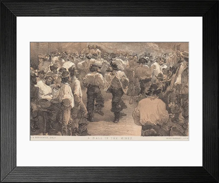 Framed Print : A BALL IN THE MINES, 1857, an illustration from Three Years in California, by J.D. Borthwick