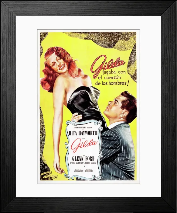 Framed Print : GILDA, Argentine poster art, from left: Rita Hayworth, Glenn Ford, 1946
