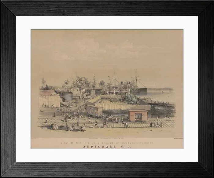 Framed Print : US Mail Steamship Companys facilities at the town of Aspinwall, Panama, on the Caribbean Sea