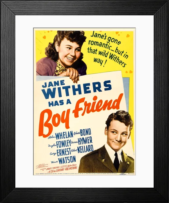 Framed Print : BOY FRIEND, top: Jane Withers on midget window card, 1939, TM and Copyright 20th Century Fox Film Corp. All rights reserved. / courtesy Everett Collection Framed Print : BOY FRIEND, top: Jane Withers on midget window card, 1939, TM and Copyright 20th Century Fox Film Corp. All rights reserved. / courtesy Everett Collection