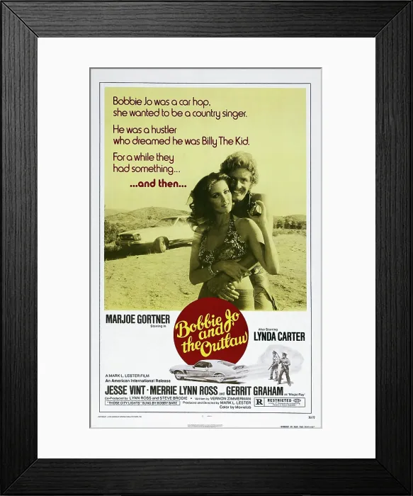 Framed Print : BOBBIE JO AND THE OUTLAW, US poster, from left: Lynda Carter, Marjoe Gortner, 1976