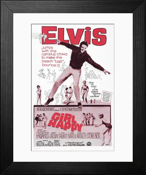 Framed Print : GIRL HAPPY, top: Elvis Presley on international poster, 1965