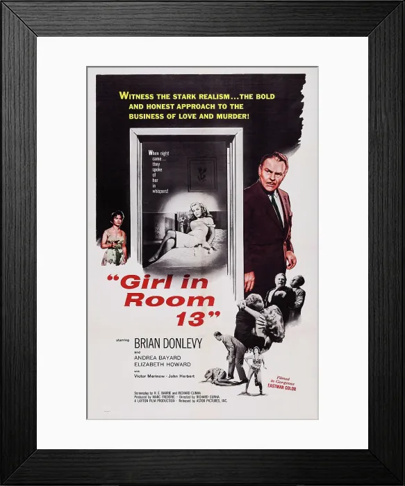 Framed Print : GIRL IN ROOM 13, US poster, top from left: Elizabeth Howard, Andrea Bayard, Brian Donlevy, 1960