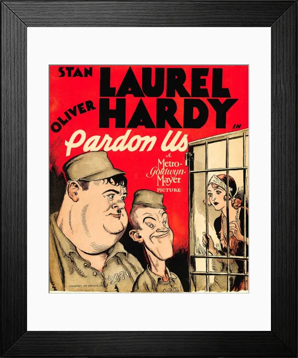 Framed Print : PARDON US, from left: Oliver Hardy, Stan Laurel on window card, 1931 Framed Print : PARDON US, from left: Oliver Hardy, Stan Laurel on window card, 1931