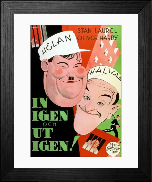 Framed Print : PARDON US, (aka IN IGEN OCH UT IGEN), l-r: Oliver Hardy, Stan Laurel on Swedish poster art, 1931