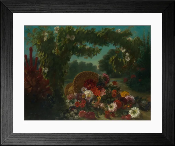 Framed Print : BASKET OF FLOWERS, by Eugene Delacroix, 1848-49, French painting, oil on canvas