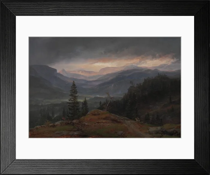 Framed Print : VIEW OVER HALLINGDAL, by Johan Christian Dahl, 1844, Norwegian painting, oil on canvas