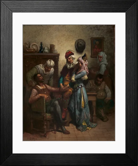 Framed Print : DON QUIXOTE AND SANCHO PANZA ENTERTAINED BY BASIL AND QUITERIA, by Gustave Dore, 1863. Episode from Cervantes novel, DON QUIXOTE, of 1605-15 Framed Print : DON QUIXOTE AND SANCHO PANZA ENTERTAINED BY BASIL AND QUITERIA, by Gustave Dore, 1863. Episode from Cervantes novel, DON QUIXOTE, of 1605-15