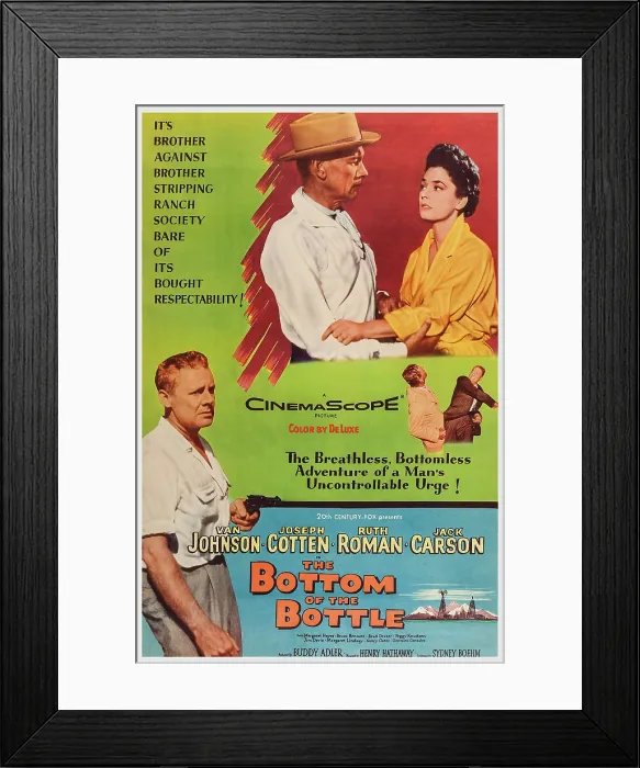 Framed Print : THE BOTTOM OF THE BOTTLE, US poster art, top from left: Joseph Cotten, Ruth Roman; bottom left: Van Johnson, 1956. TM & Copyright 20th Century-Fox Film Corp