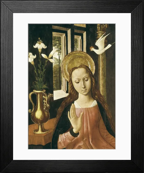 Framed Print : SEU D URGELL, Master of (12th century). The Annunciation. ca. 1490. Dtail. The work probably formed part of the same altarpiece as the Saint Jerome. Tempera on wood. SPAIN
